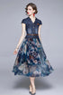 Charming & Vivid High Quality Women Autumn Dress, 2-Piece Set, Belted Denim Top + Chiffon Floral Skirt, Trendy Office & Evening Wear